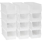 Akro-Mils 30234 AkroBins Plastic Storage Bins, Space-Saving Stackable Bins for Garage, Pantry, Craft Organization, 15" x 5" x 5", Clear, 12-Pack