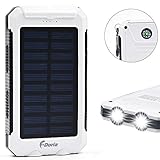 F.Dorla 20000mAh Power Bank Solar Charger Waterproof Portable External Battery USB Charger Built in LED light with Compass for iPad iPhone Android cellphones, 9 Colors Avaliable (White+Black)