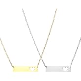 MECCANIXITY 2Pcs Initial Bar Pendant Necklace, Stainless Steel Rectangle Blank Pendant Necklace, Heart Bar Charm for Woman Gifts Jewelry, Silver/Golden