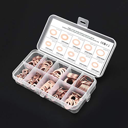 Liobaba 200Pcs Solid Copper Washer M5-M14 Flat Ring Sump Plug Oil Seal Assorted Set Box Electrical Conductivity Thermal Conductivity