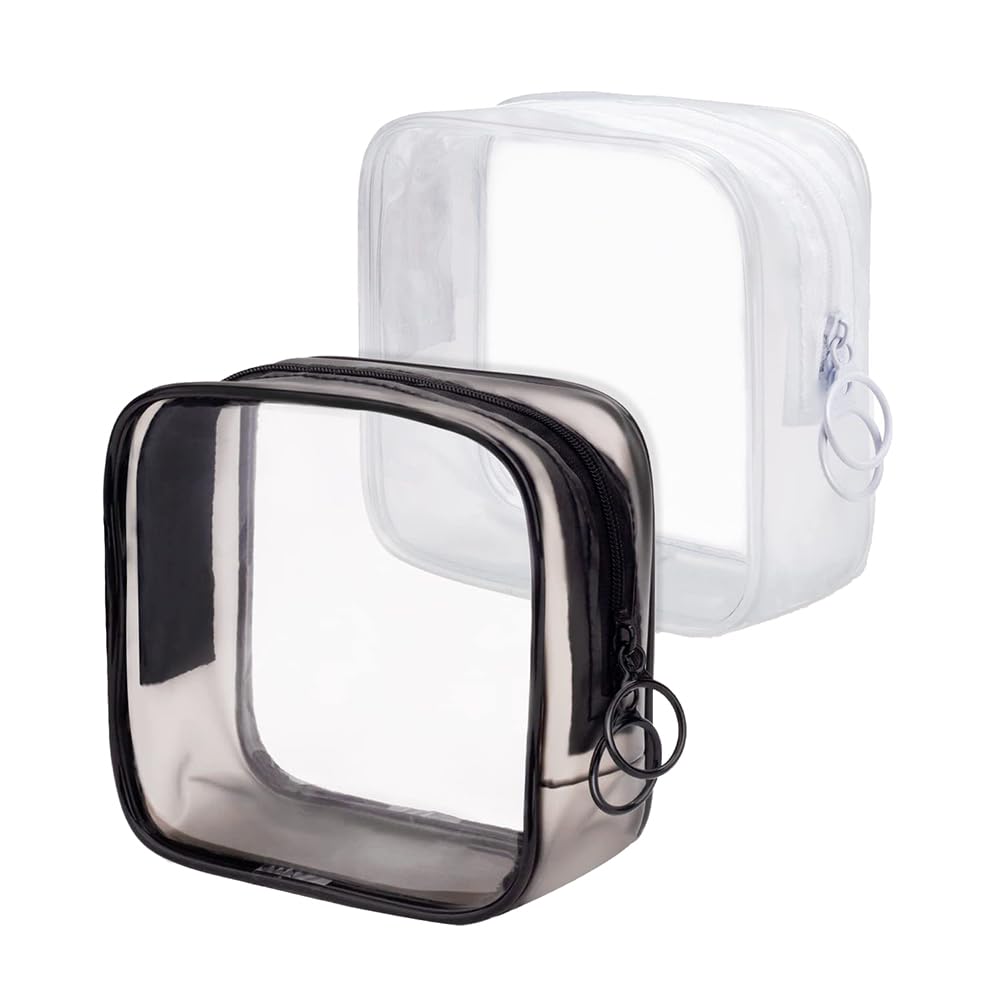 2 Pcs Clear Mini Makeup Bags Pouch Small Transparent Cosmetic Bags with Zipper Travel Toiletry Bag PVC Zipper Pouches for Daily Toiletries Accessories