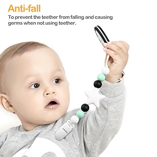Vakoo Teether Pacifier Clip, Baby Teething Toys with Clip,Cookie Teether Holder, Silicone BPA-Free|Food-Grade Infant Toddlers Newborn Chewing Gifts
