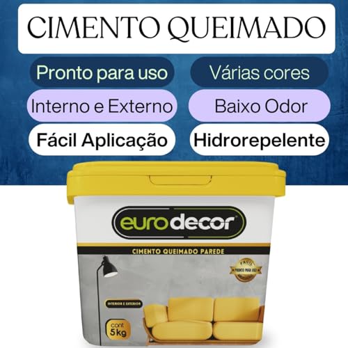 Cimento Queimado 5KG Euro decor para Parede e Piso | Revestimento Decorativo com Efeito Cimento Queimado, Acabamento Moderno e Alta Durabilidade (Crômio, 5KG)