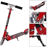 Goplus Folding Kick Scooter for Kids Deluxe Aluminum 2 Wheels Glider Adjustable Height with LED Light Up Rear Wheel for Girls and Boys (Red)