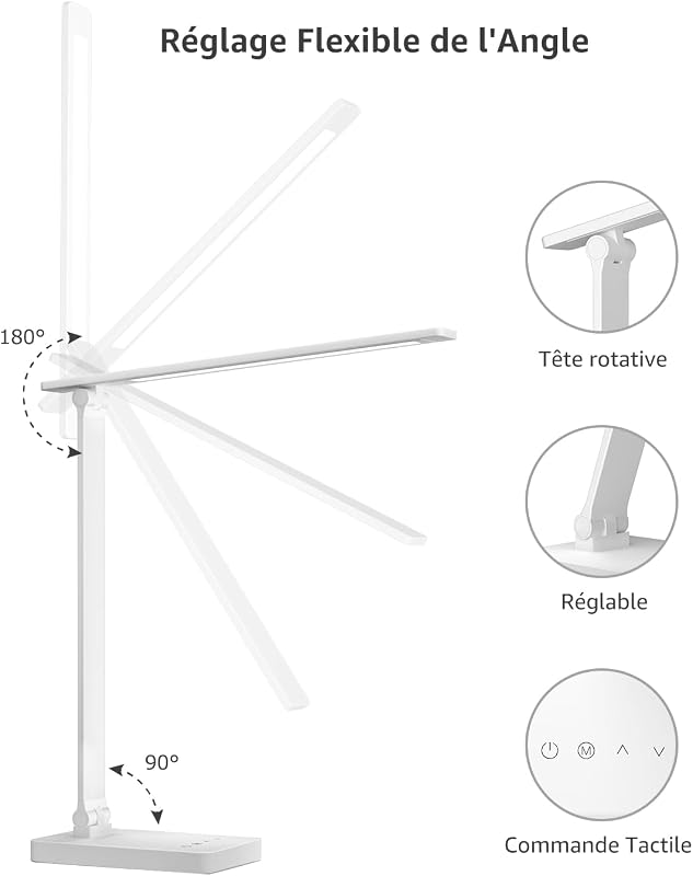 Lampe de Bureau 800lm 5 Modes Couleur 5 Niveaux Dimmable Blanc