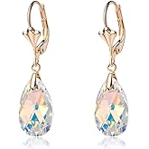 Austrian Crystal Teardrop Leverback Dangle Earrings for Women Fashion 14K Gold Plated Hypoallergenic Jewelry