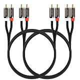 FosPower (2 Pack) 2 RCA M/M Stereo Audio Cable [24K Gold Plated | Copper Core] 2RCA Male to 2RCA Male [Left / Right] Premium Sound Quality Plug - 3FT