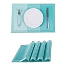 SUNSHINE FASHION Set of 4 Placemats,Placemats for Dining Table,Heat-resistant Placemats, Stain Resistant Washable PVC Table Mats,Kitchen Table mats (4, Strip-Turq)