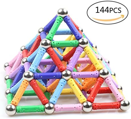 Magnetic Sticks Toys Set 3D Magnet Building Stacking Toy 144 Pieces Sticks and Balls Construction Kit for Kids Over 6 Years Old
