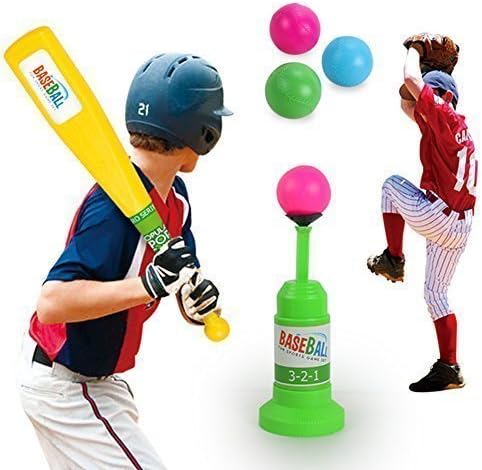 QERITA Kids Baseball Launcher Set Outdoor Training Bat Toys Fun Games