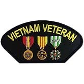 Vietnam Veteran Patch with 3 Medals | Black Military Patch for Apparel or Hat Patriotic Products Gifts for Veterans and Retired Viet NAM Vets VetFriends.com