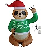 Sloth Ugly Sweater 4FT Christmas Inflatable – LED Lighted Holiday Outdoor Indoor Yard Decoration with Santa Hat – Cute Waving Sloth Blow-Up, Includes Bonus Repair Patch