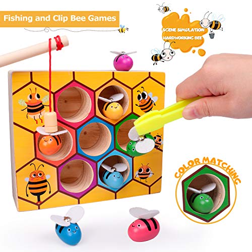 rolimate Toddler Fine Motor Skill Toy Magnet Game, Montessori Educational Wooden Toy, Clamp Bee & Beads to Hive Matching Game, Color Recognition Preschool Learning Toy, Gift for 3 4 5+ Years Boy Girl - Thumbnail 4