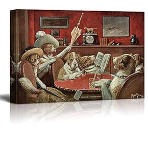 Canvas Wall Art - Dogs Playing Poker Series - Sitting Up with A Sick Friend by by C.M Coolidge - Giclee Print Gallery Wrap Modern Home Art Ready to Hang - 12x18 inches