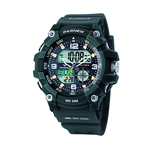 Pasnew-467 Sports Analogue-Digital Watches Mens Watches Boys Teenagers Watches Students Watch with Alarm Waterproof Stopwatch Dual-time Light Multi-Functional Wrist Watches