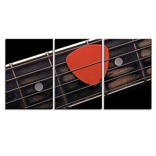 Orange Guitar Pick on The Fingerboard Home Art x3 Panels