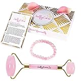 Jade Roller + Semi-Precious Gemstone Bracelet - Jade Roller For Face, Jade Roller Massager, Pink Jade Roller, Jade Facial Roller, 100% Natural Rose Jade Roller, Anti Aging Therapy By SelfyCare