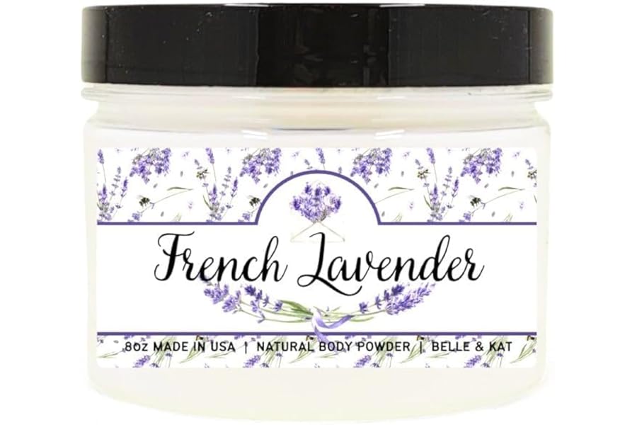 Body Powder for Women & Men Scented French Lavender, Bath Perfume Dusting Powder with Fragrance & Essential Oils, Talc Free 8oz Container, Made in USA