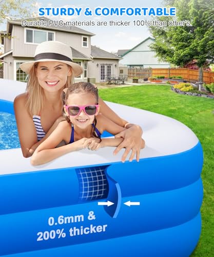 Extra Large Inflatable Swimming Pool - 145" X 74" X 22" Oversized Thickened Blow Up Pool for Kids and Adult, Kiddie Pool for Backyard, Easy Setup & Portable