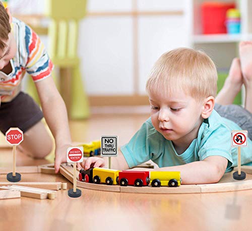 image for wonuu 15 Piece Wooden Street Signs Playset, Wood Traffic Signs Perfect