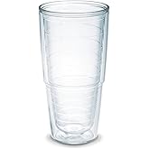 Tervis Clear & Colorful Tabletop Made in USA Double Walled Insulated Tumbler Travel Cup Keeps Drinks Cold & Hot, 24oz, Clear