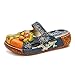 gracosy Leather Slipper, Women's Oxford Slipper Vintage Slip-Ons Mule Clog Colorful Flower Backless Loafer Shoes