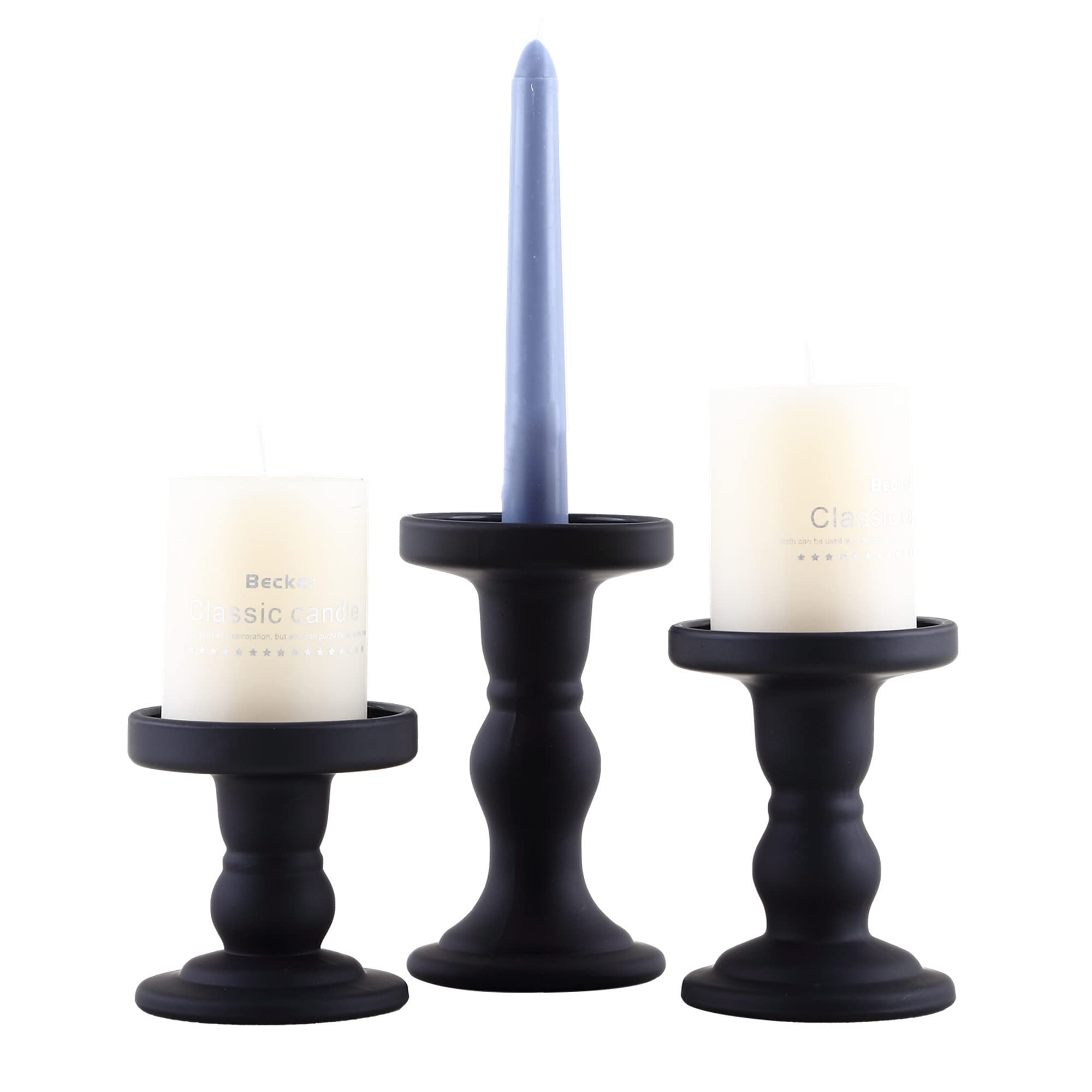 Photo 1 of GMWD 3 Pcs Black Glass Candle Holder Set Clear, Candlesticks Holders Pillar Taper Candles Tealight Stand for Wedding Centerpieces Home Decorations Dining Table