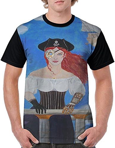 Tisky Men's Raglan Baseball T-Shirt Steampunk Airship Pirate Beauty Captain