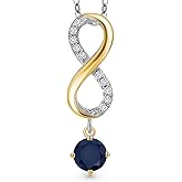 Gem Stone King 925 Silver and 10K Yellow Gold Blue Sapphire and Lab Grown Diamond Pendant Necklace for Women | 1.28 Cttw | Gemstone September Birthstone | Round 5MM | With 18 Inch Chain