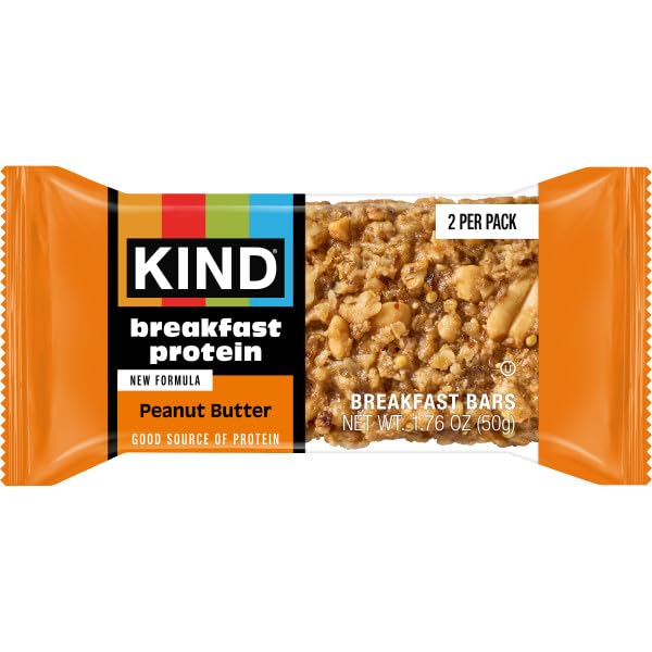 KIND BREAKFAST PROTEIN BARS, PEANUT BUTTER, GLUTEN FREE, LOW SODIUM, HEALTHY SNACKS, 8G PROTEIN, 6 COUNT (6 PACKS OF 2 BARS)