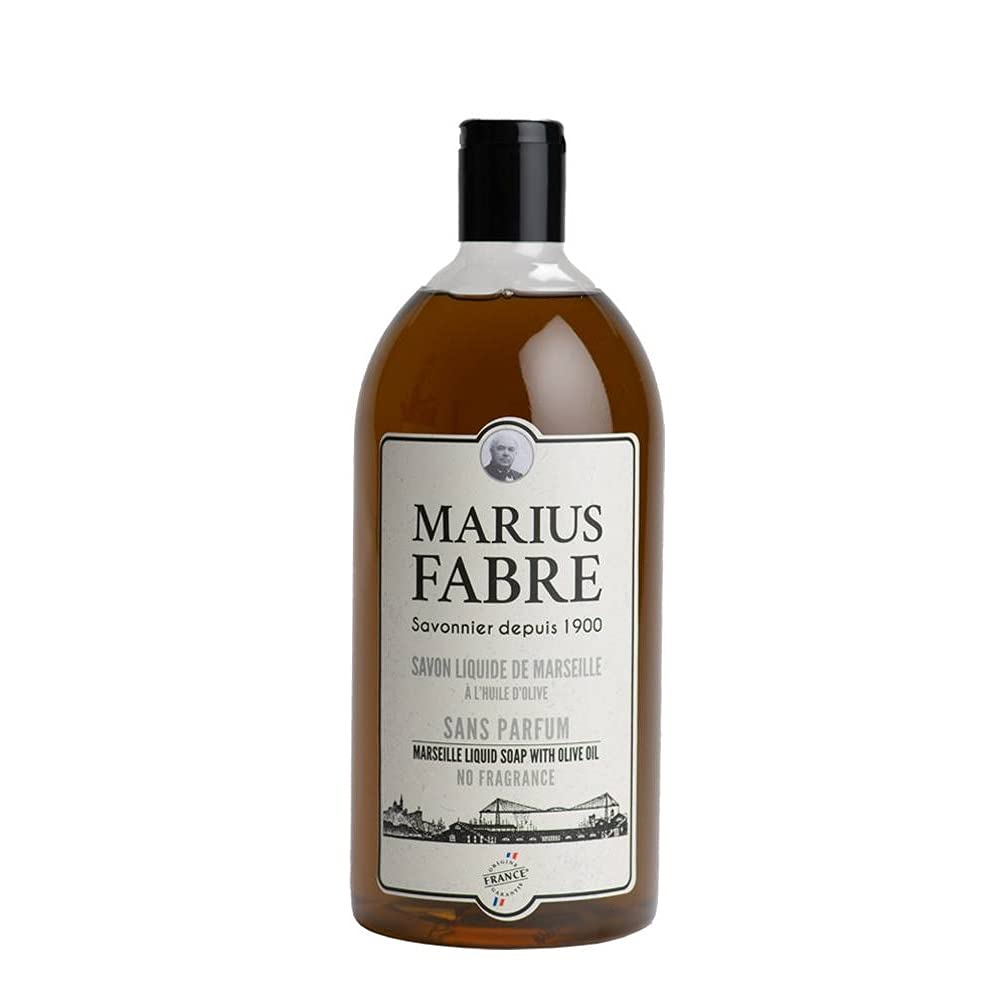 Marius Fabre - Marseille Liquid Soap Fragrance Free 1 L 1 Litre Refill. Made from olive oil and copra oil