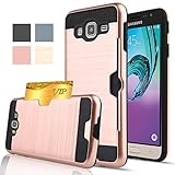 Galaxy J3 V Case, J3 Case,Galaxy Sky/ Amp Prime / Express Prime / Sol Wallet Case, AnoKe[Credit Card Slots Holder]Silicone Hybrid Shockproof Armor Defender Protective Case for Samsung J3 KLS Rose Gold