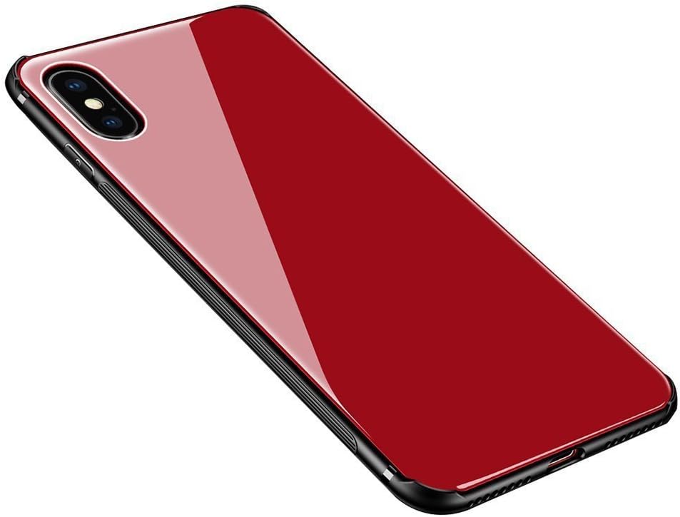 HyRich Super iPhone X / 10 Tempered Glass Anti-Scratch Anti-Drop Back Cover + TPU Frame Hybrid Shell Slim Case for iPhone X,iPhone 10 (iPhone X/10 - Red)