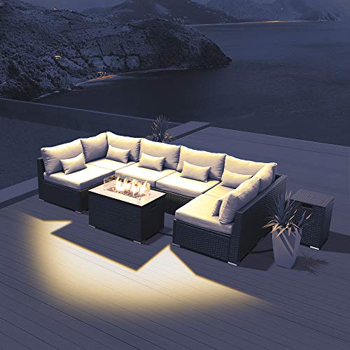 Modenzi Outdoor Sectional Patio Furniture with Propane Fire Pit Table