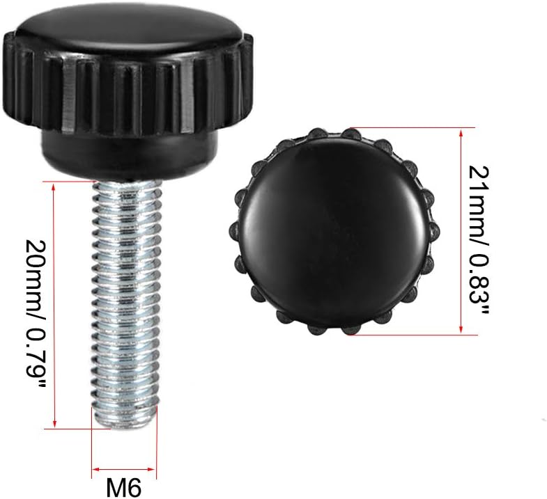 sourcing map 4pcs Knurled Clamping Knobs M6 x 20mm Metric Zinc Plated Carbon Steel Male Thread Thumb Screw on Type 21mm Plastic Round Head Threaded Hand Bolt Stud Knobs Black - Image 3