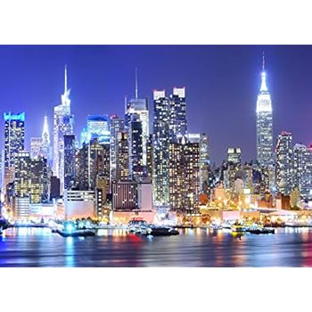 New York City Backdrop Manhattan Night Scene Skyscraper Urban Light Skyline Background Photo Studio Porps 7x5FT