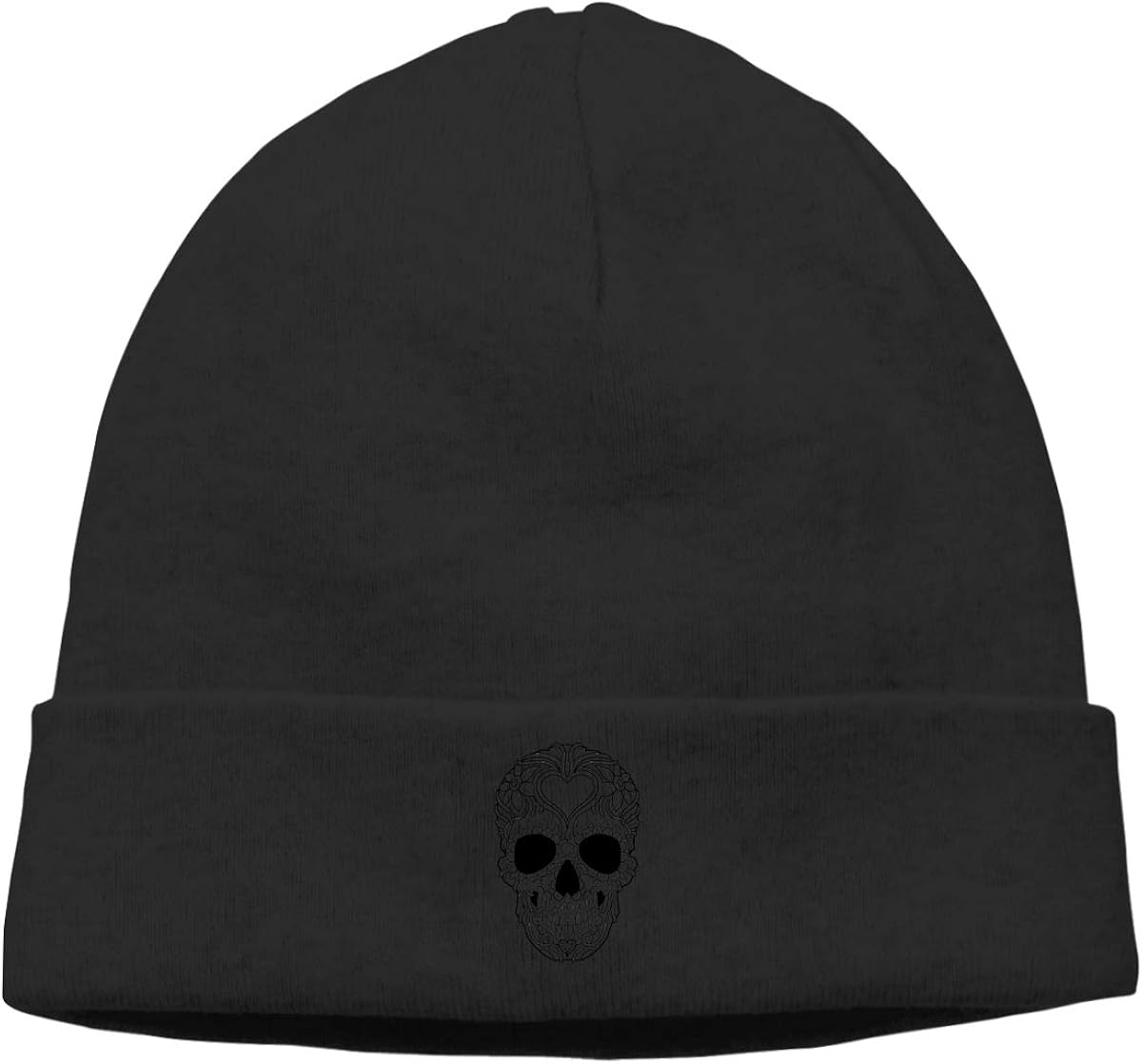 Hip-Hop Knitted Hat for Mens Womens Skull Black & White Unisex Cuffed Plain Skull Knit Hat Cap Head Cap