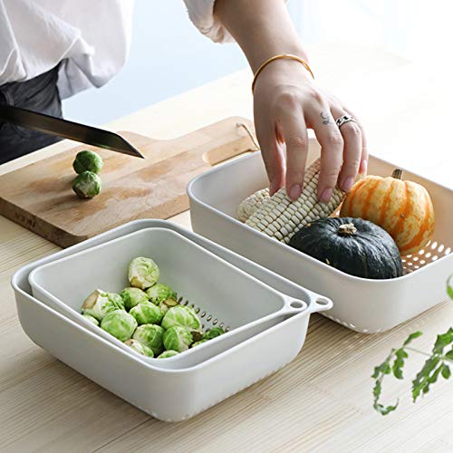 Colander-3 Set Strainers and Colanders for Kitchen Small Plastic Pasta Strainer Fruits Vegetable Noodle Pasta Food Drain Basket Space Saver Portable Drainer, Beige