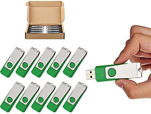 TOPSELL 10 Pack 4GB USB 2.0 Flash Drive Memory Stick Fold Storage Thumb Stick Pen Swivel Design (4G, 10PCS, Green)