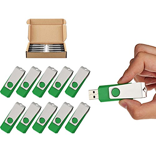 TOPSELL 10 Pack 4GB USB 2.0 Flash Drive Memory Stick Fold Storage Thumb Stick Pen Swivel Design (4G, 10PCS, Green)