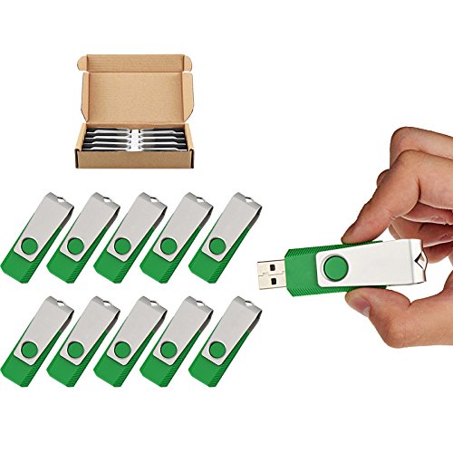 TOPESEL 10 Pack 1GB USB 2.0 Flash Drive Memory Stick Fold Data Storage Thumb Drive Pen Swivel Design (1gig, 10PCS, Green) 