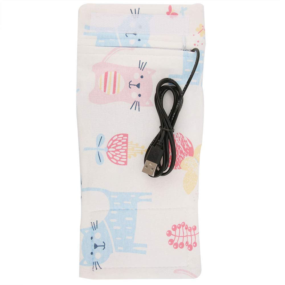 USB Baby Feeding Bottle Warmer, Portable Cartoon Milk Bottle Travel Heater Heating Cover Insulation Thermostat for Home Outdoors Travel[Cat Pattern]