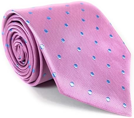 Pink Silk Necktie with Light Blue Polka Dots
