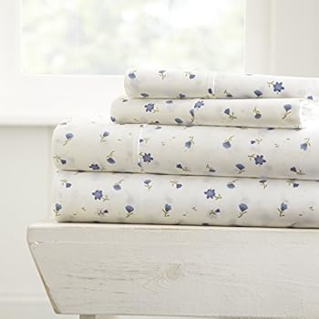 ienjoy Home 4 Piece Sheet Set Patterned, Full, Soft Floral Light Blue