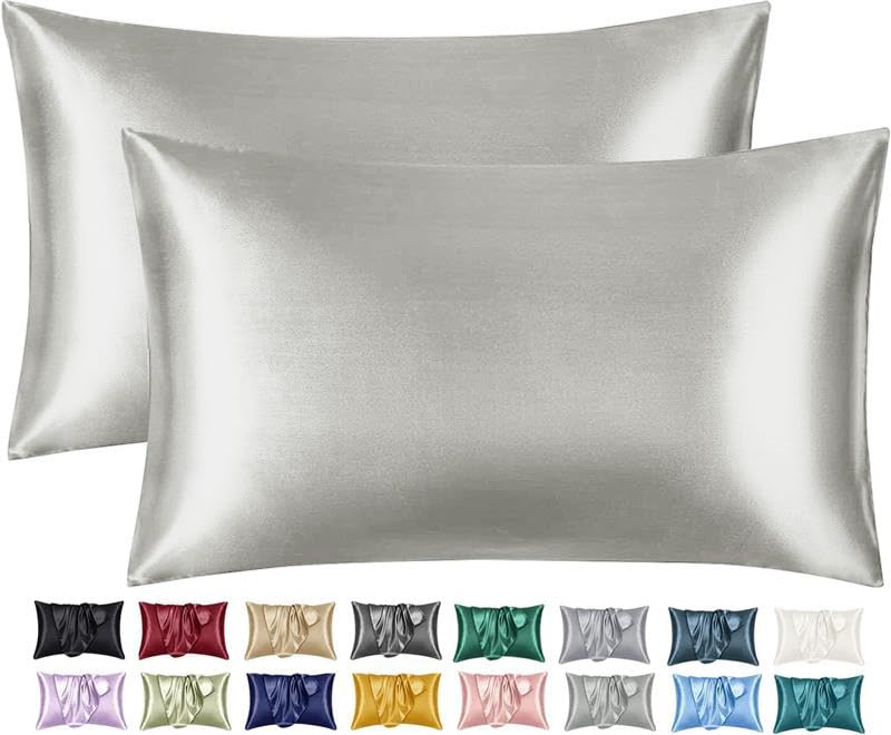 Imperial Rooms Satin Pillow Cases 2 Pack – Soft as Silk Pillowcases for Hair and Skin, Gifts for Women – Silver Pillow Covers with Envelope Closure (50x75 cm)