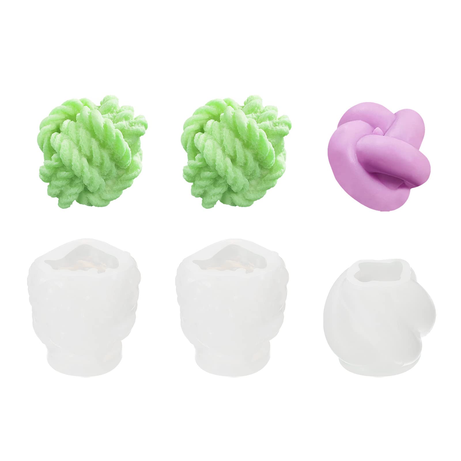 PATIKIL 3Pack 3D Candle Mold, Yarn Silicone Candle Mold Knot Ball Shape Mould for Soap Wax Candle Resin Craft Making Table Home Decor