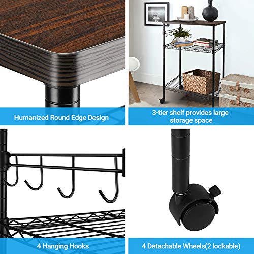alvorog 3-Tier Rolling Kitchen Cart, Microwave Storage Rack Utility Service Cart with Adjustable Mesh Shelves Bakers Rack for Living Room, Bedroom and Office