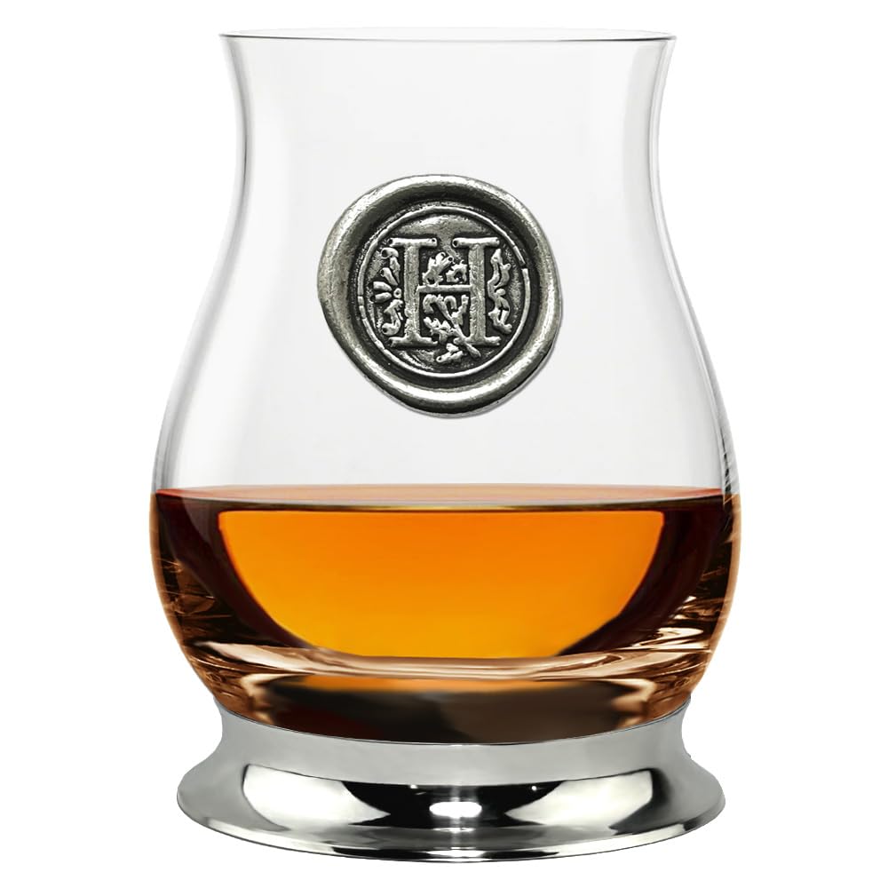 English Pewter Company Glencairn Personalised Whisky Mixer Glass with Monogram Initial - Unique Gifts for Men - with Your Choice of Initial 350ml [WGP108] (H)