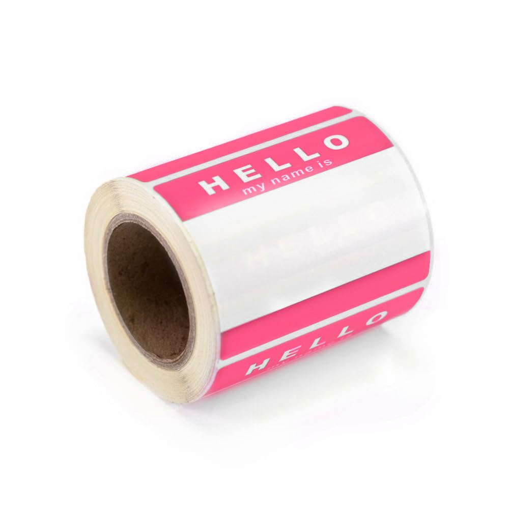 'Hello My Name is' Stickers/Name Label Tags - 250 Pink & White - 8cm x 6cm