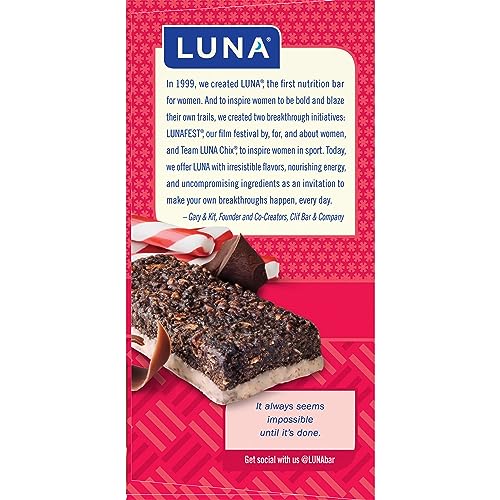 LUNA BAR – CHOCOLATE PEPPERMINT STICK FLAVOR – GLUTEN FREE SNACK BARS – NON-GMO – PROTEIN BARS – MADE WITH ORGANIC OATS – VALUE PACK (12 PACK)